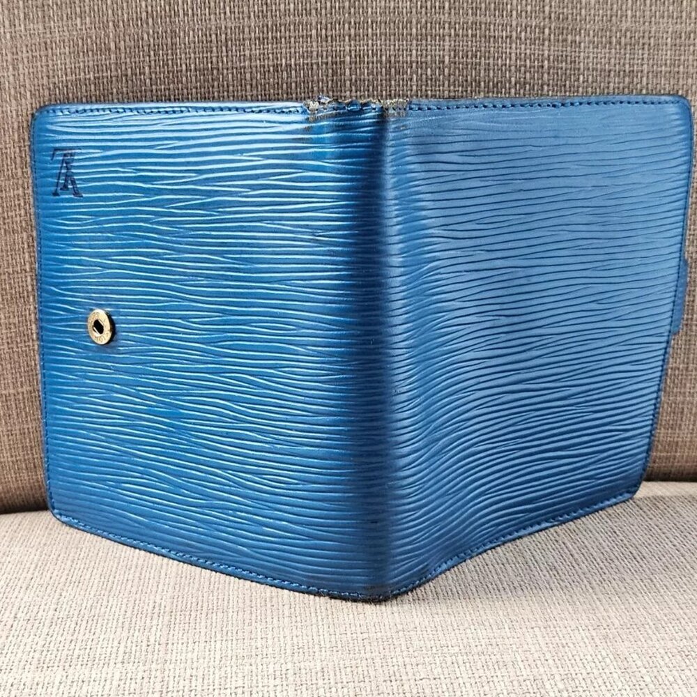 Louis Vuitton Wallet Card Holder Blue Leather Bifold Purse Made in Spain - Picture 6 of 13